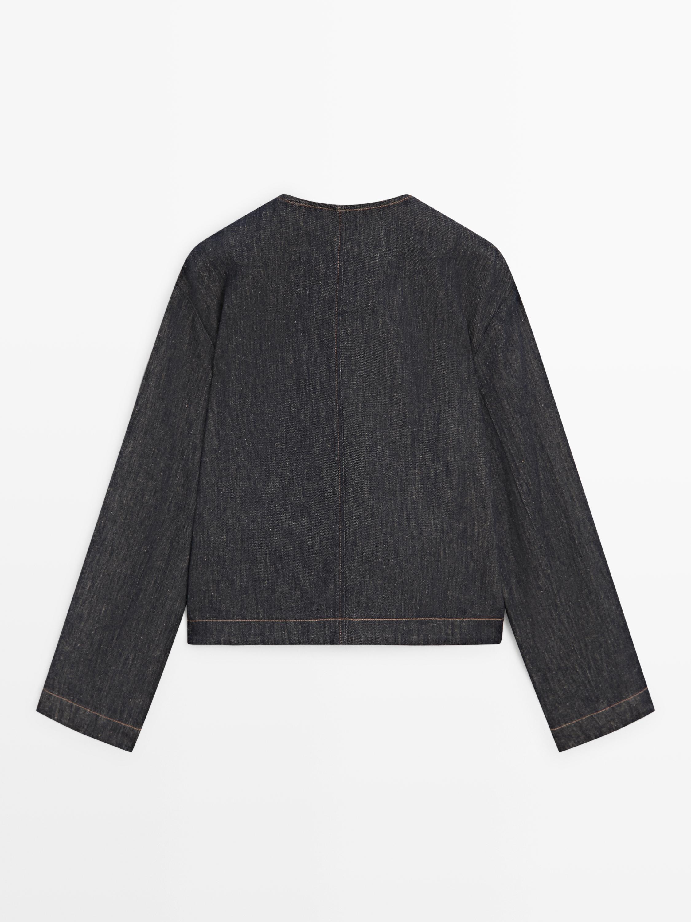 Short cotton blend denim jacket